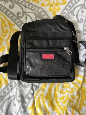 Fox Black Messenger Bag | Pink Logo Crossbody Shoulder Bag